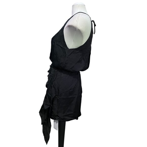 Halara Black Silky Cut Out Mini Dress Sz Small Black Sleeveless Tie Back - Picture 8 of 16